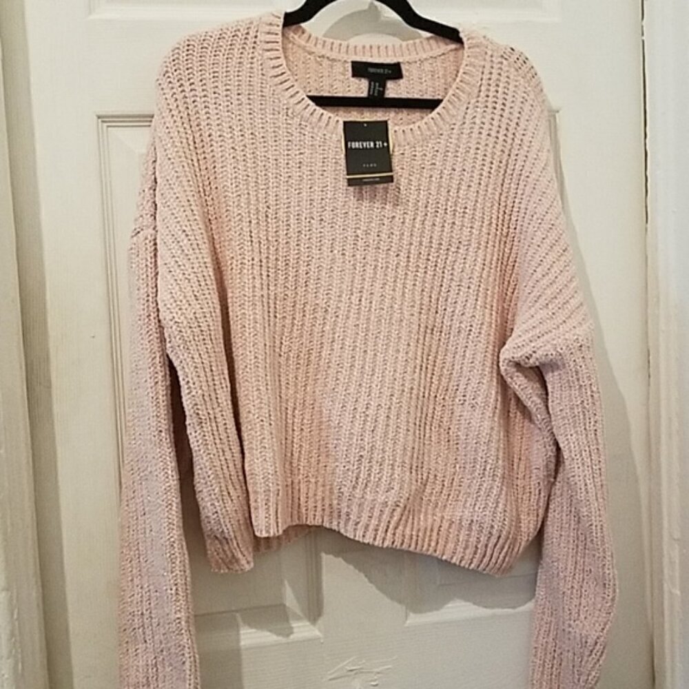 Forever21 F21 Blush pink cropped Chunky Sweater 2x NEW NWT